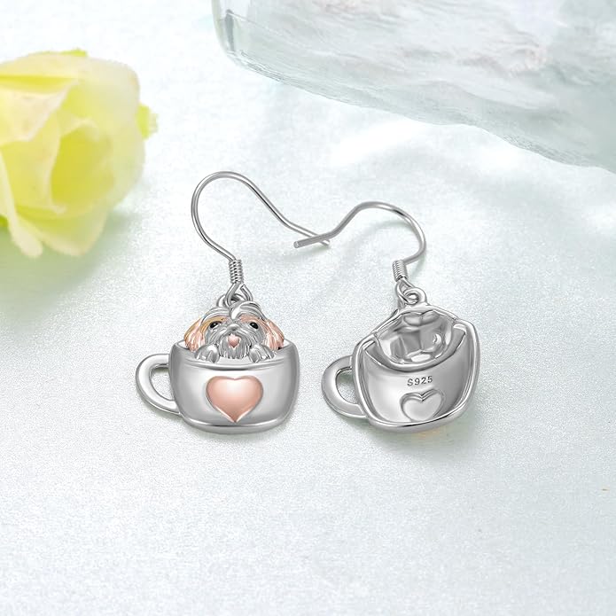 Black Cat Earrings 925 Sterling Silver Mushroom Cat/Black Cat/Panda/Sloth/Capybara/Boston Terrier/Shih Tzu Dangle Earrings Cute Animal Drop Earrings Jewelry Gifts for Women