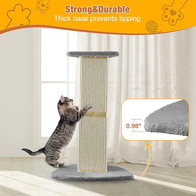 Cat Scratching Post for Indoor Cats.28inch Natural Sisal Cat Scratcher with Triangle Pillar Design,Which Have 6.5" Wider Scratching Area.Cat Post Cat Tower with Stronger Bottom and Column.