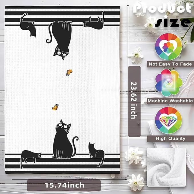 Cat Towel,Cat Kitchen Accessories,Cat Kitchen Towels,Black Cat Gifts for Women,Cat Hand Towel,Cat Dish Towels,Cat Mom Gifts,Fun Kitchen Towels,Funny Bathroom Hand Towels,Gifts for Cat Lovers for Women