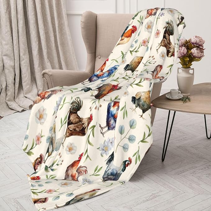 Cozy Cute Chicken Printed Flannel Blanket - Lightweight & Soft Throw for Kids, Adults, Couch, Bed, Sofa 60"x50"