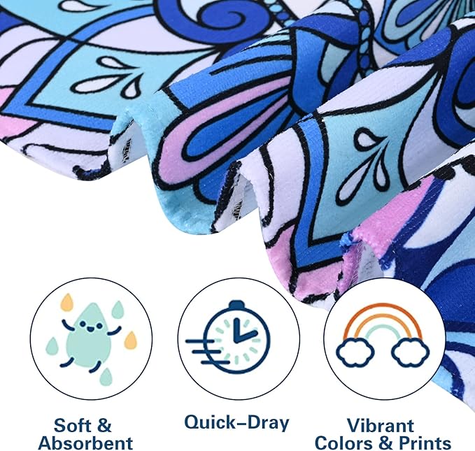 LIVILAN Mandala Microfiber Beach Towel, 30x60 Oversized, Boho Bohemian Design, Soft, Quick Dry, Super Absorbent, Thin, for Pool, Swim, Travel, Bath, Unique Blue Mandala Gifts for Women, Kids