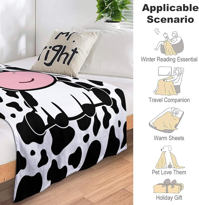 Cute Cow Blanket Soft Cozy Flannel Cow Throw Blankets Kids Adults for Bedding Bedroom Living Rooms Sofa Full Season Gifts 50"x40"