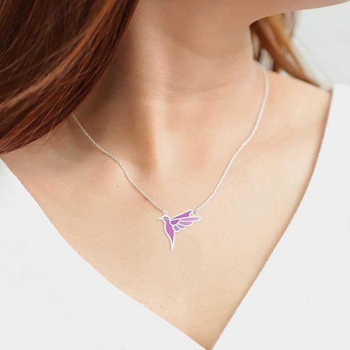 Boma Jewelry Sterling Silver Purple Resin Bird Necklace, 18 Inches