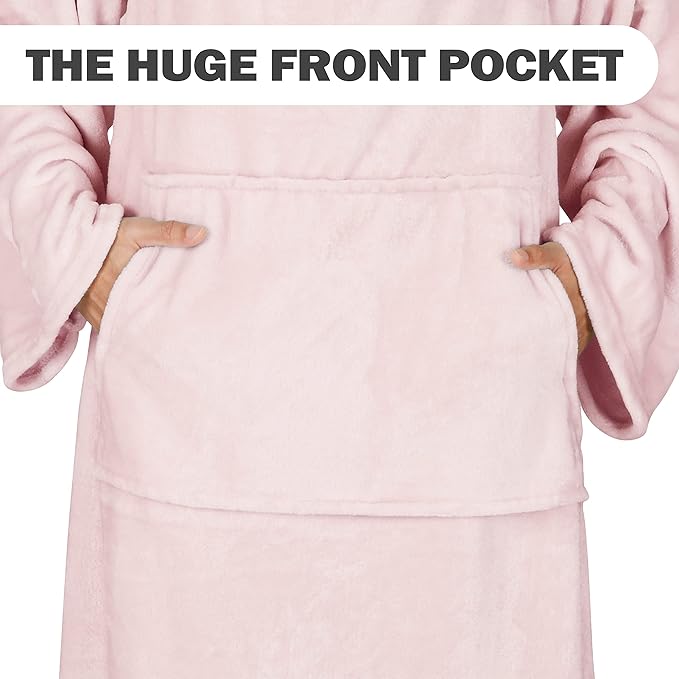 Solaris Travel Wearable Blanket with Sleeves, 2 in 1 Packable Airplane Pillow Blanket for Adult Women Men, Soft Cozy Warm Snuggy Body Blanket for Outdoor Indoor Home Lounge, Pink