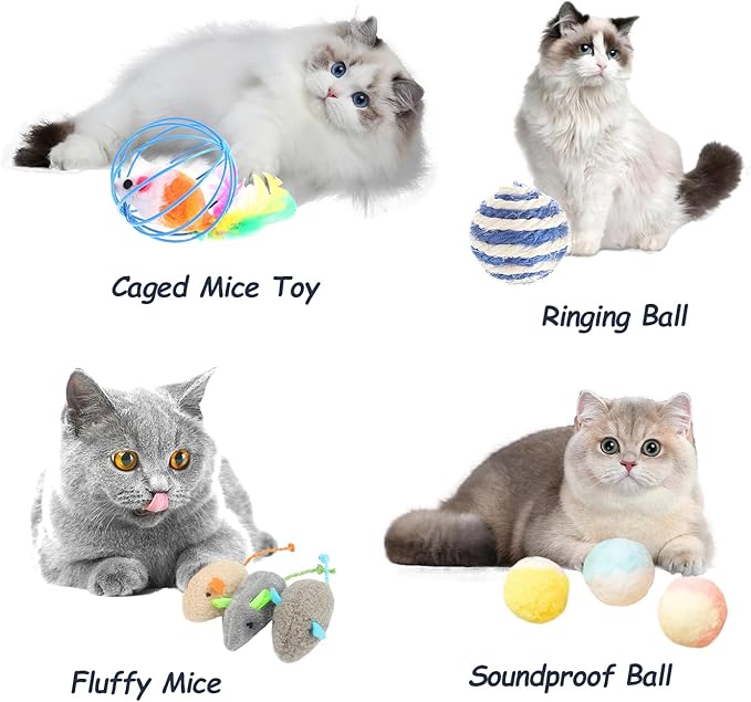 Cat Toy Set, 23 Pcs Deluxe Gift Set - Includes Launcher, Standing & Hand-held Wand, Balls, Silent Toys - Entertain & Engage Your Cat