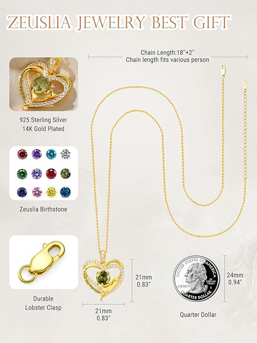 Birthstone Cat Necklaces,925 Sterling Silver Cat Necklace Heart Pendant for Women,Dainty Animal Jewelry for Her,Wedding Anniversary Birthday Gifts for Women Mom Grandma