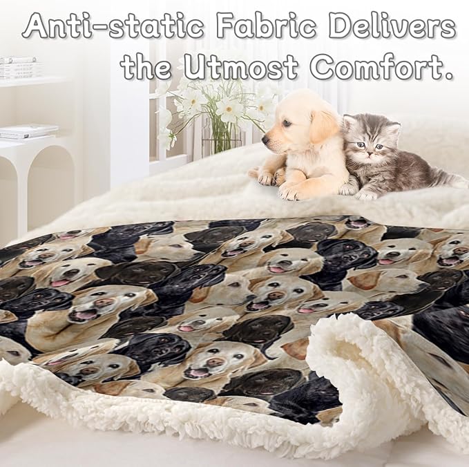 BlessLiving Golden Labrador Retriever Blanket Black Lab Puppy Labrador Retriever Fleece Blanket Fuzzy Dog Blanket Cute Puppy Fleece Blanket Animal Pet Sherpa Blanket Gifts for Women (60 x 80 Inches)
