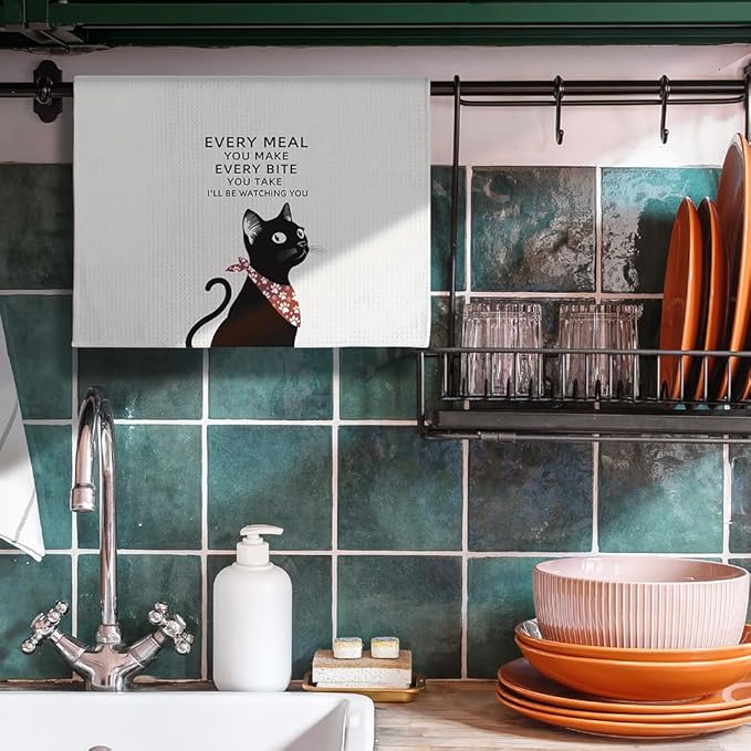 Cat Hand Towels,Cat Towels,Cat Kitchen Towels,Cat Dish Towels,Cat Kitchen Accessories,Black Cat Decor,Black Cat Gifts,Cat Gifts for Women,Black Cat Gifts for Women,Gifts for Cat Lovers for Women