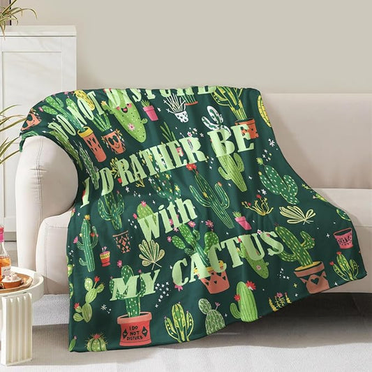 Cactus Blanket Gifts for Girls Women Mom Sister Birthday Christmas Valentines Presents Green Cacti Theme Decor Home Bedroom Living Room Sofa Couch Kids Adults Teen Soft Cozy Plush Fleece Throw 60"x50"