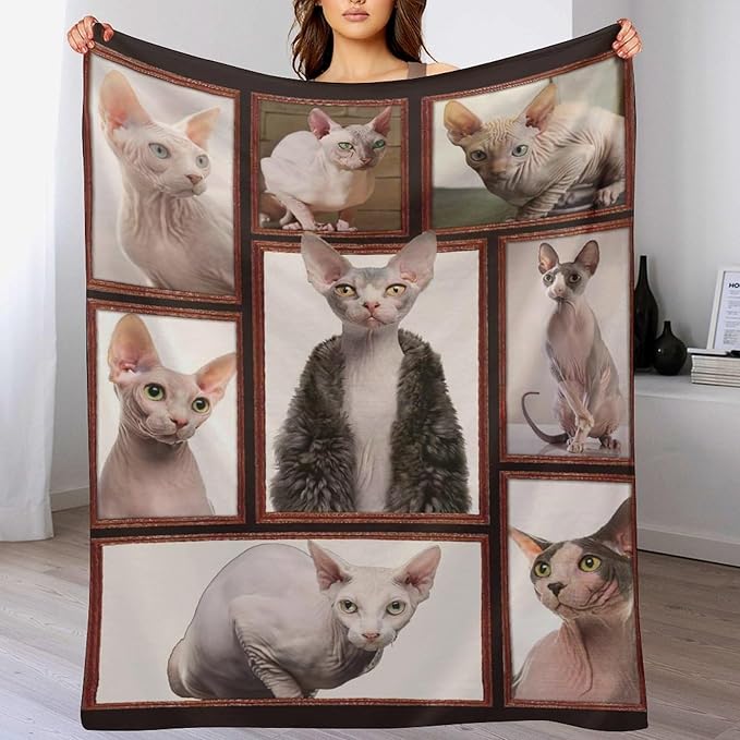 Hairless Cat Blanket Hairless Cat Gifts for Girls Boys Woman Kids Hairless Cat Lover Throw Blankets Soft Blanket Warm Fleece Flannel Plush Blankets for Bed Sofa Couch 60"x80"