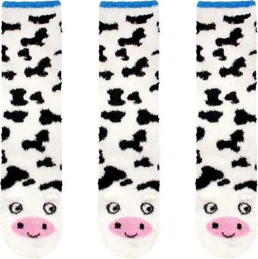 BambooMN Super Soft Warm Cute Furry Animal Non-Slip Fuzzy Cozy Fluffly Crew Winter Home Socks, Value Pack