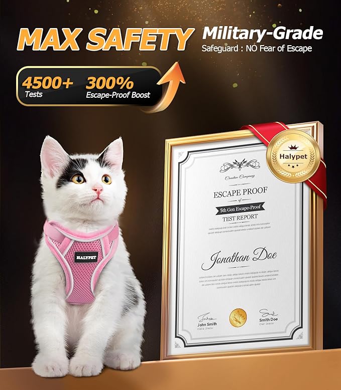Halypet Cat Harness and Leash Set [MAX Safety 4th-Gen Upgrade] Escape Proof Adjustable Cat Leash Comfortable Soft Vest Easy to Wear Kitten Harness with Reflective Strip for Cats Walking, XS Pink