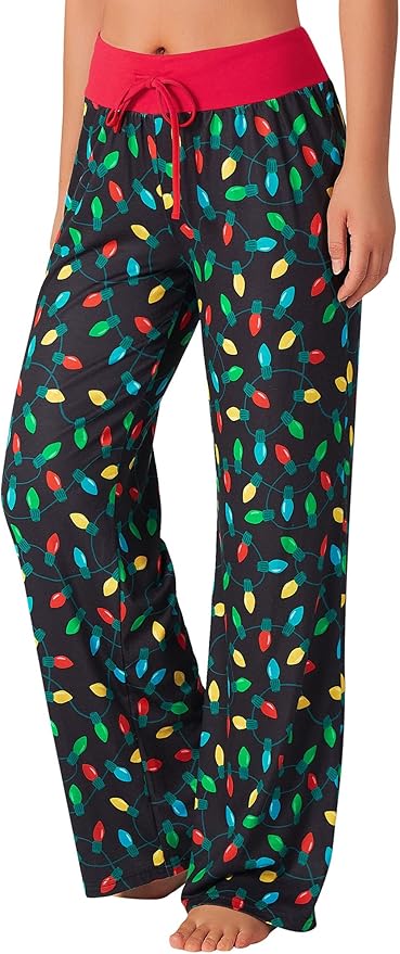 ALISISTER Christmas Womens Pajama Pants Casual Comfy Sleepwear Wide Leg Drawstring Bottoms
