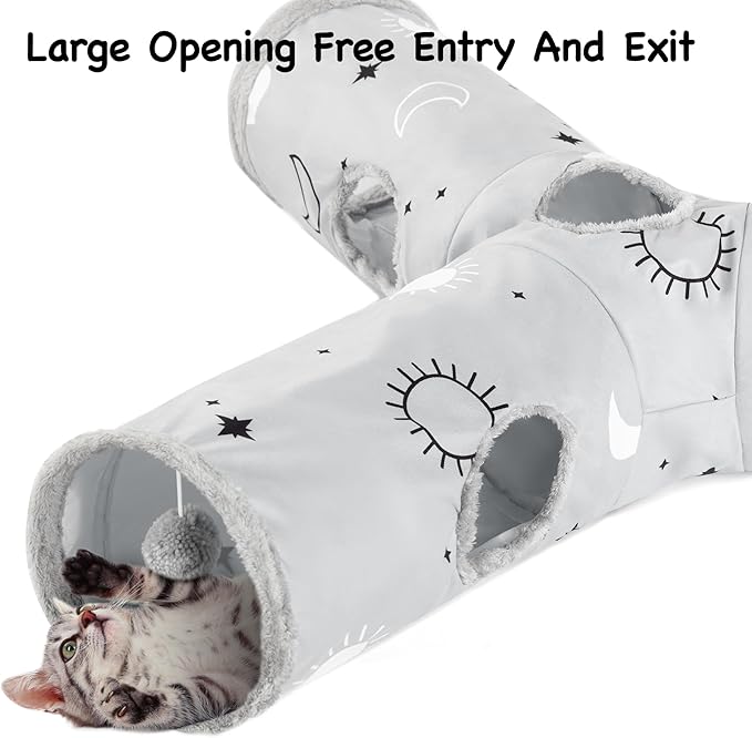Tempcore Pet Cat Tunnel Tube Cat Toys 3 Way Collapsible, Cat Tunnels for Indoor Cats，Kitty Tunnel Bored Cat Pet Toys Peek Hole Toy Ball Cat, Puppy, Kitty, Kitten, Rabbit Blue Large Size Gray Sun