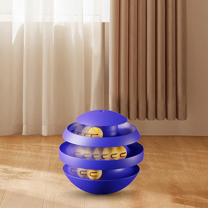 Interactive Cat Toy, 3-Tier Track Ball Toy for Cats, Tumbler Base with Moving Balls, Keeps Cats Entertained and Active (Blue)