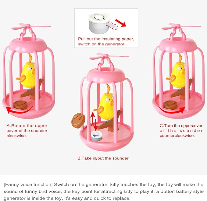 Automatic Windmill Tumbler Bird Cat Toys Interactive Squeaking Indoor Interactive Cat Toys (Pink)
