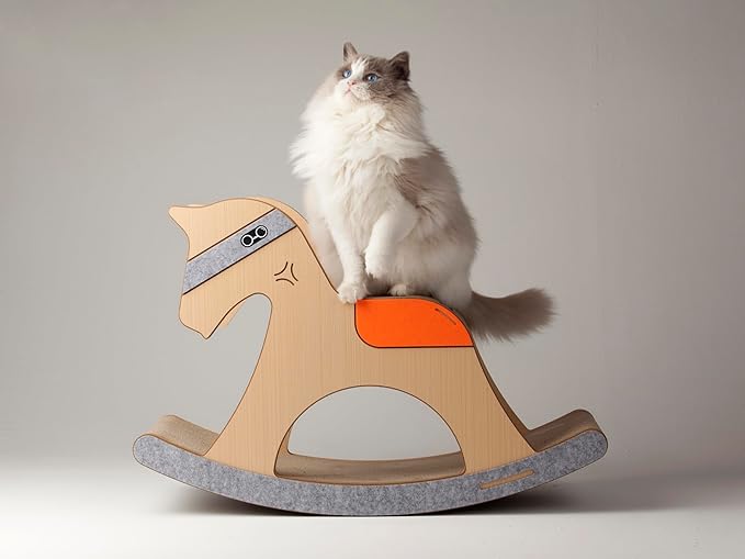 Rocking Horse Cat Tree - Vintage 3-in-1 Scratcher, Lounger, and Play Toy with Nostalgic Wooden Design, Cute and Multi-Functional Cat Furniture