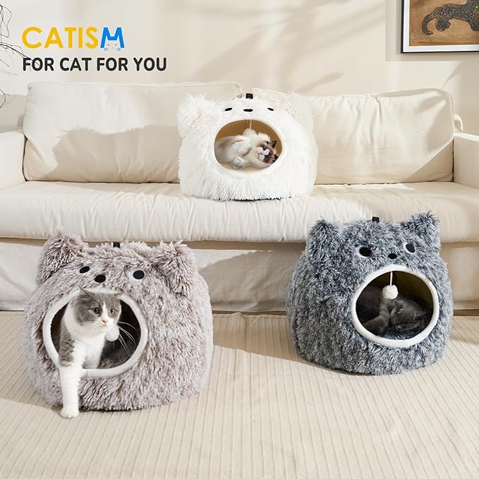 CATISM Cat Bed, Cat Beds for Indoor Cats, Cat Cave, Cat Cave for Indoor Cats, Cat Bed Cave, Large Cat Beds, Cozy Hooded Cat Bed with Soft Cushion, Removable Washable Cat Beds
