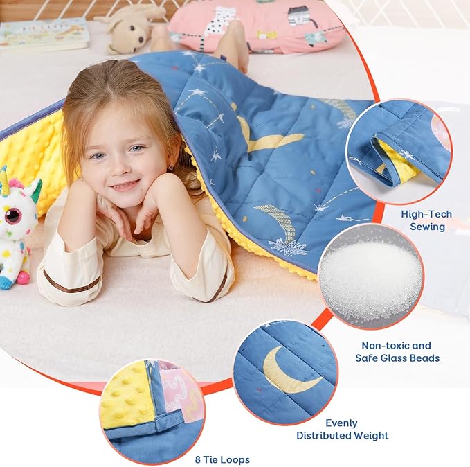 Uttermara Weighted Blanket 3 lbs, Ultra Cozy Minky Fleece and Cotton Sided with Cartoon Patterns, Reversible Heavy Blanket Great for Sleeping, 36x48 inches, Blue Star Moon