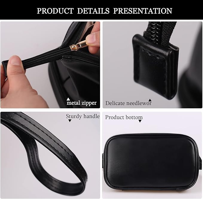 Abiudeng Large Capacity Makeup Bag Ladies Cosmetic Bag Travel Bag with Compartments Portable PU Leather Travel Makeup Bag with Handle