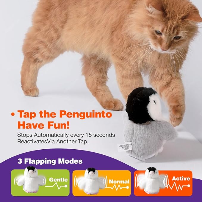 Interactive Cat Toy Rechargeable Automatic Chirping Penguin Flying Bird Cat Toy Infused with Catnip in The Wings, Auto Beating Wings Cat Toys for Indoor Cats to Play Alone, Never Boredom