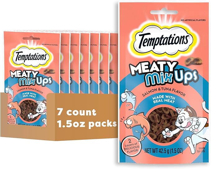 Temptations Meaty MixUps with Salmon & Tuna Savory Cat Treats, 1.5 oz. Pouches (Pack of 7)