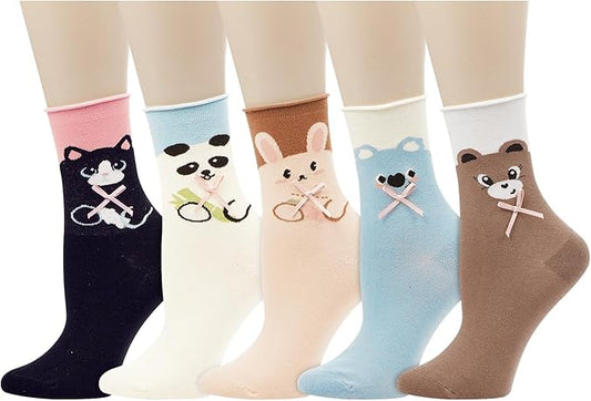 Benefeet Sox Cute Crew Socks for Women Girls Novelty Funny Patterned Socks Colorful Kawaii Cotton Casual Calf Sock 5 Pairs