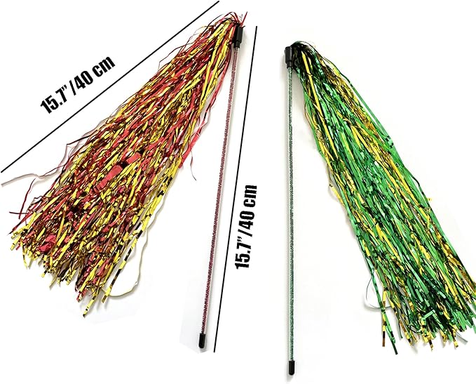 IUHKBH Cat Wands, 4 PCS Interactive Cat Teaser Wand with Long Tassel and Bell Cat Tassel Toys for All Breed Sizes