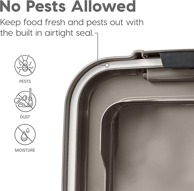 IRIS USA Dog Food Storage Container, 30 lbs & 11 lbs Combo, Cat Food Storage Container, Dog Treat Container, Airtight, Stackable, 2-Cup Scoop, Wheels, Easy Mobility, Chrome