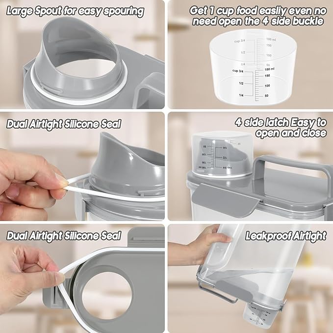 Dog and Cat Food Storage Container with Upgraded Large Nozzle BPA-free, 4 Snap Seals Plastic Pet Food Storage Container with Handles are Easy to Clean and Carry-5-7LBS