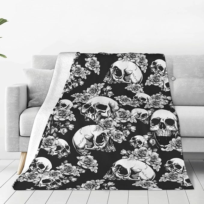 Ultra-Soft Microfiber Throw Blanket 330 GSM Fuzzy Fleece Blanket for Adults Kids Gift Couch, Sofa, Bed Skull Floral 50"X40"