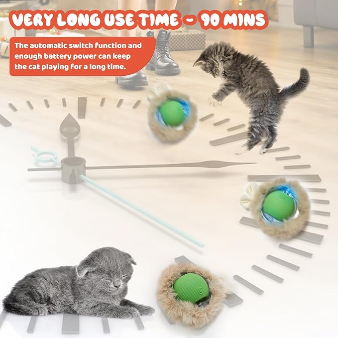 Interactive Cat Toy Ball,Self Rolling Cat Ball in Pouch Fixed with Wire Rim,Rechargable Automatic Motion Activated Moving Toy with 3 Working Modes,Hide and Seek Mouse Catching Game,28 Inch