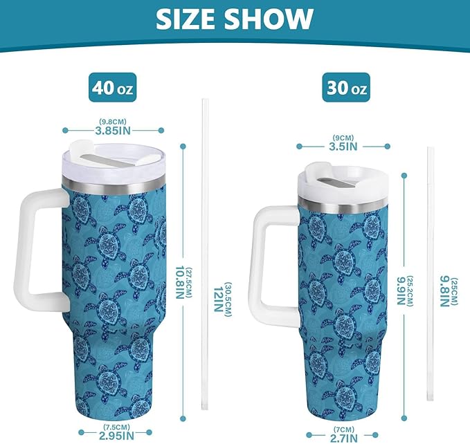 Boccsty Cute Blue Turtles Insulated Tumblers Ocean Sea Animal Reusable Stainless Steel Tumbler 40 oz Cup Coffee Travel Mug Water Bottle with Handle & Flip Straw for Home Office Car