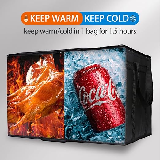 Bodaon 10-Pack Insulated Food Delivery Bag for Hot and Cold Meal, XXX-Large Cooler/Thermal Bags, Grocery Tote Insulation Bag for Catering, Pizza Warmer, Black
