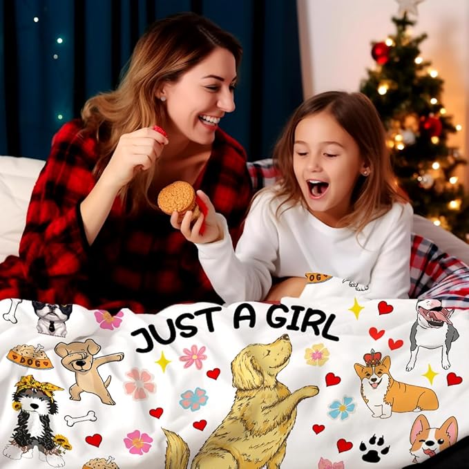 Dog Mom Blanket Just A Girl Who Loves Dog Throw Blanket Gifts for Cat Lovers Soft Flannel Animals Pet Pattern Gift for Kids Adults 60"X50"