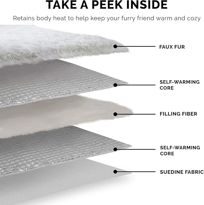 Furhaven Self-Warming Cat Bed for Indoor Cats, 4-Beds-in-1 & Washable - Plush Long Faux Fur Convertible Cuddler - Gray, Large, 35.5"L x 30.0"W x 0.5"Th