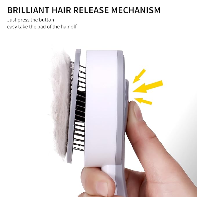 Self Cleaning Slicker Brush for Cat or Dog, Pet Grooming Brush for Long or Short Hair, Dog comb For One Button Gently Removes Loose Undercoat and Shedding Hair (Gray-Only Brush)
