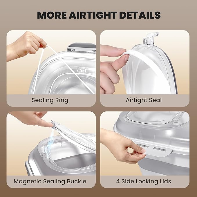 28-30 Lbs Airtight Dog Food Storage Container,Collapsible Dog Food Container with Airtight Lid,Wheels, Date Track,Large Pet Food Storage Container for Rice,Flour,Dog Food Scoop,2PCS Containers