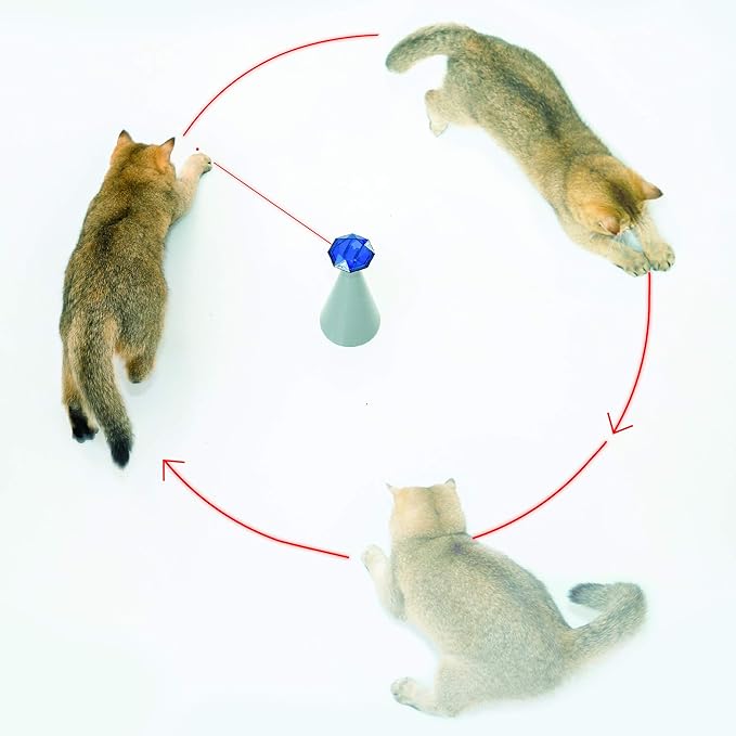 Friends Forever Interactive Laser Cat Toy - Automatic Rotating Laser Pointer for Cool Cats, Electronic Toys for Stimulating Exercise, Battery Powered Auto Lazer, 3 Speed Mode, Blue