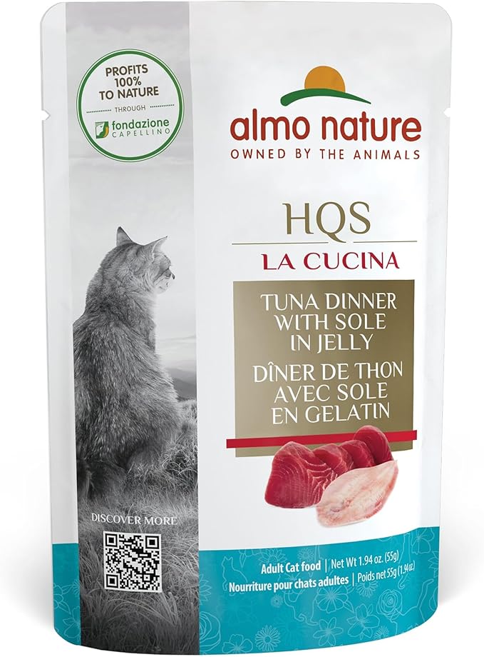 Almo Nature HQS La Cucina Wet Cat Food Pouch Tuna Dinner with Sole in jelly 1.94 oz (Pack of 12)