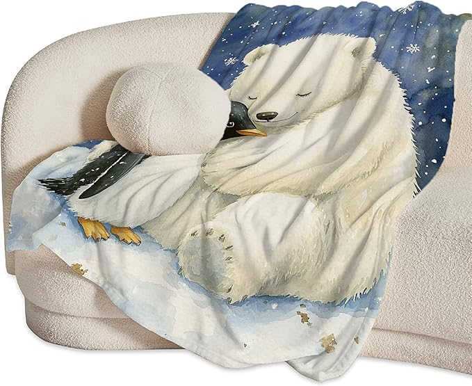 White Bear Blanket Ultra Soft Cozy Penguin Polar Bear Throw Blanket Fleece Fuzzy Plush Animal Blanket Decor Gifts for Women Girls Adults Couch Sofa 80"x60"