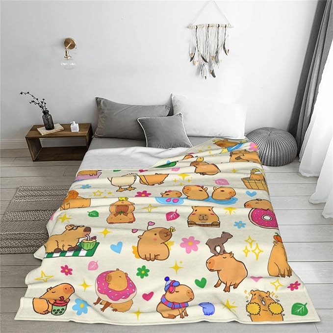 Capybara Blanket Soft Cozy Warmth Flanne Throw Blankets Bedding Decor for Capybara Lovers Kids Girls Women Adult 80"x60"