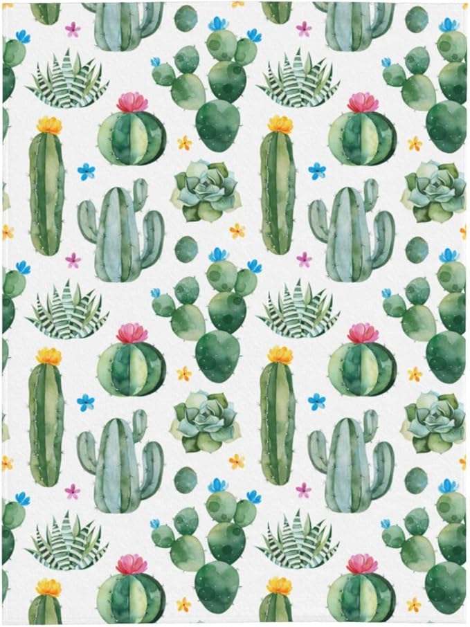 Cactus Blanket Throw 80"X60", Cozy Lightweight Plush Cactus Print Blanket, Gifts for Kids Adults
