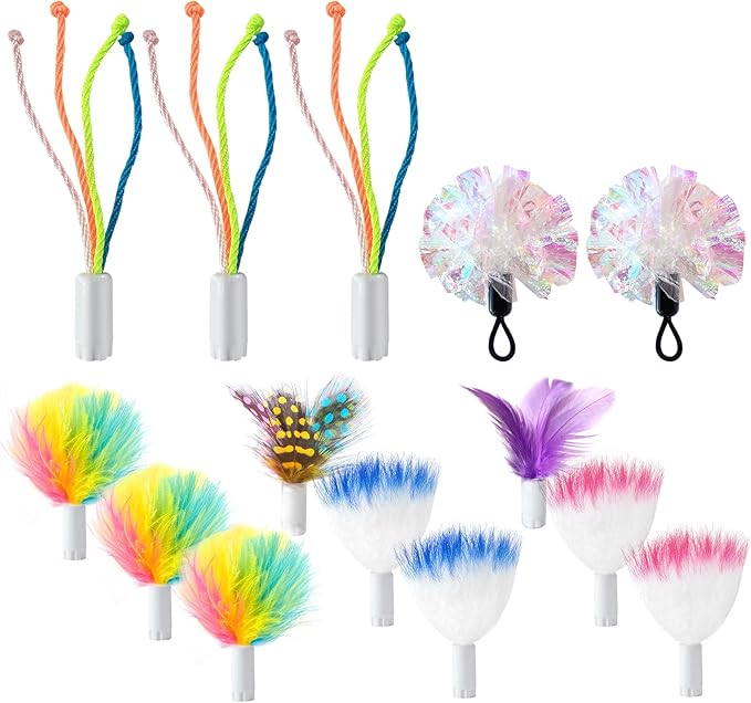 ORSDA 14Pcs Cat Feather Toys Replacement Interactive Kitten Toys for Indoor Cats with Mylar Crinkle Balls Multicolor Pack for Indoor Exercise