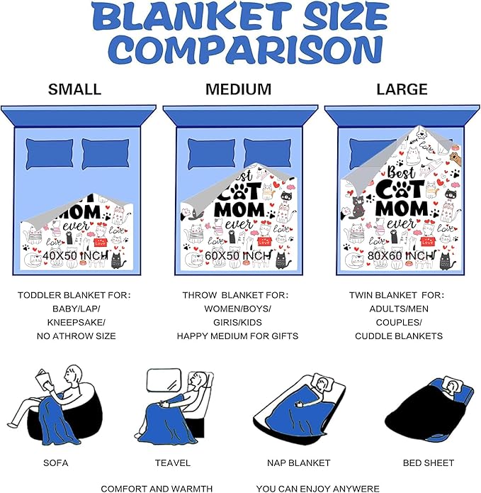 Cat Mom Blanket Just A Girl Who Loves Cats Throw Blanket Gifts for Animals Lovers Soft Flannel Animals Pet Pattern Gift for Kids Adults 50"X40"