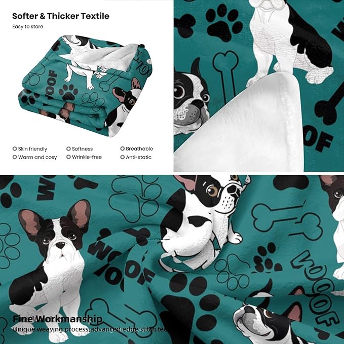 Cute Boston Terrier Blanket - Soft Cozy Flannel Throw for Kids Adults - Dog Lover Gifts - Bedding Decor 80"x60"