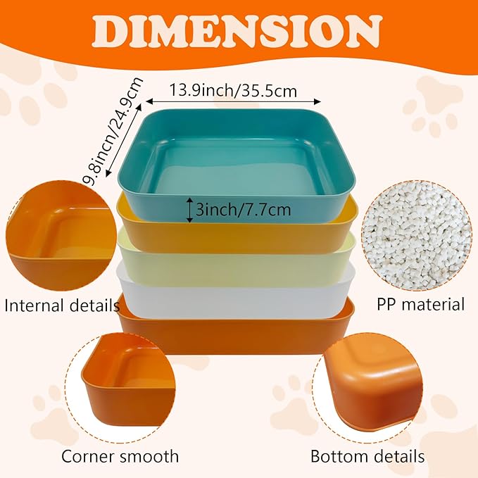 5 Pcs Small Litter Box,13.9 x 9.8 x 3 Inch Plastic Kitten Litter Pan, Low Entry Waterproof Open Cat Litter Box Travel Toilet for Small Pet Kitty Bunny Guinea Pig, Easy to Clean, Multicolor