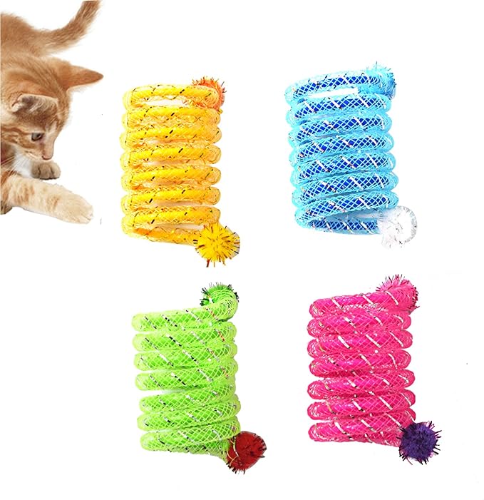 IUHKBH Cat Springs, 4 PCS Colorful Springs Cat Toys Interactive Cat Toy Plastic Coil Spiral Springs for Cat Kitten