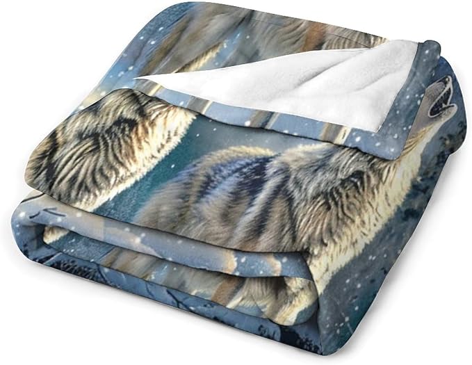 Wolf Blanket Wolf Aurora Borealis Gifts for Girls Boys Woman Kids Wolf Lover Throw Blankets Soft Blanket Warm Fleece Flannel Plush Blankets for Bed Sofa Couch 50"x60"