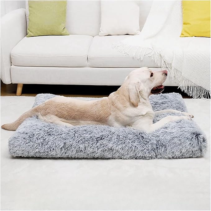 Fluffy Dog Crate Bed for Large Medium Dogs, Plush Faux Fur Dog Crate Pad,Washable Cozy Dog Crate Mat with Anti-Slip Bottom (41.0'' L × 27.0'' W × 3.0'' Th)